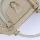 Salvatore Ferragamo Gancini Shoulder Bag Leather White Gold Auth 85534-6