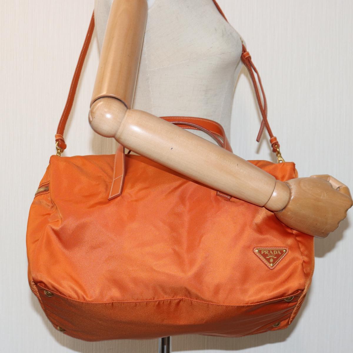 PRADA Hand Bag Nylon 2way Orange Gold Auth 85539