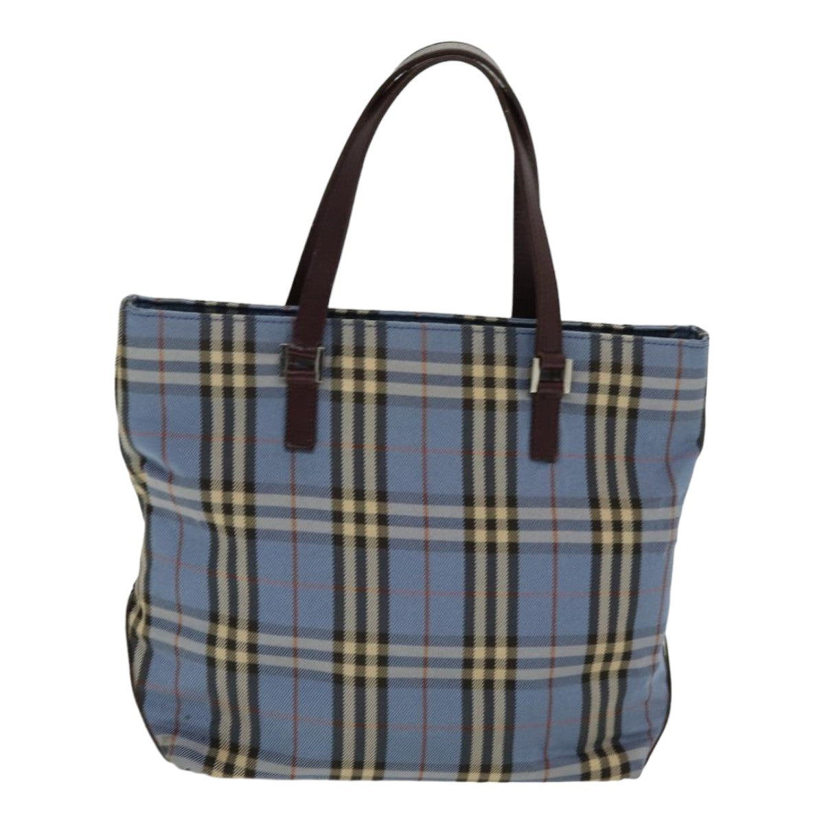 BURBERRY Nova Check Blue Label Hand Bag Nylon Blue Brown Silver Auth 85542 - 0