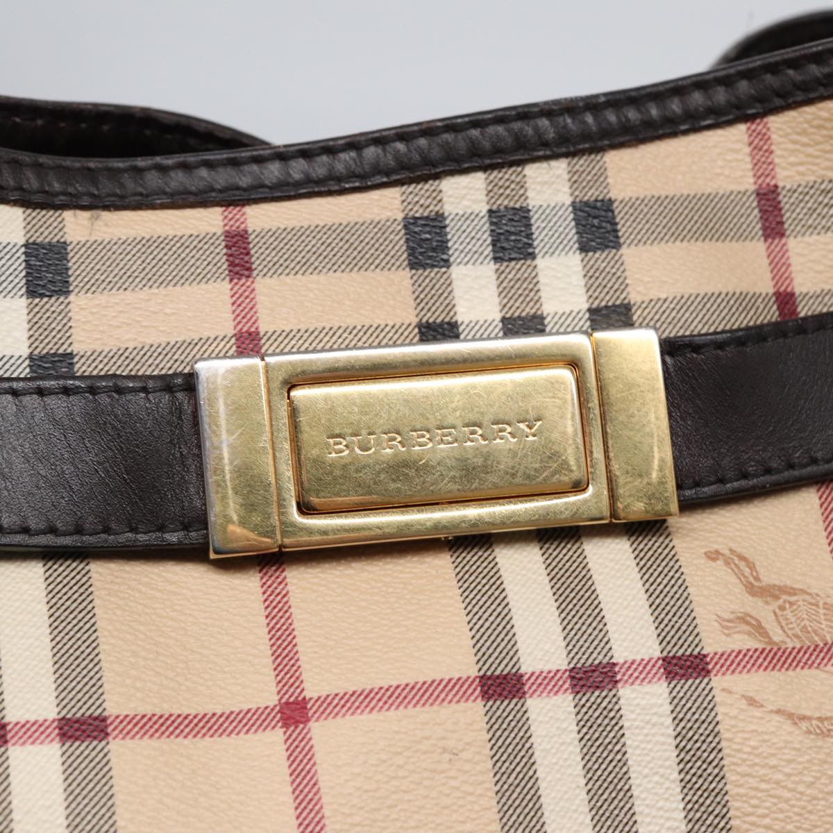 BURBERRY Nova Check Hand Bag PVC Leather 2way Beige Brown gold Auth 85543