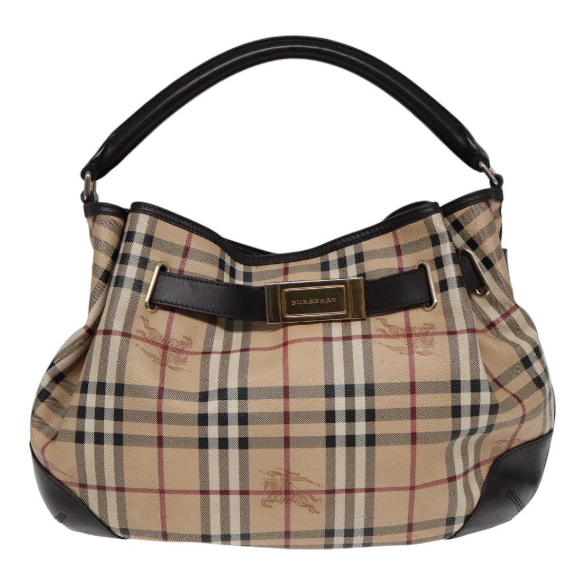 BURBERRY Nova Check Hand Bag PVC Leather 2way Beige Brown gold Auth 85543