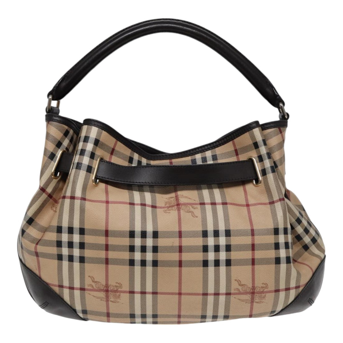 BURBERRY Nova Check Hand Bag PVC Leather 2way Beige Brown gold Auth 85543