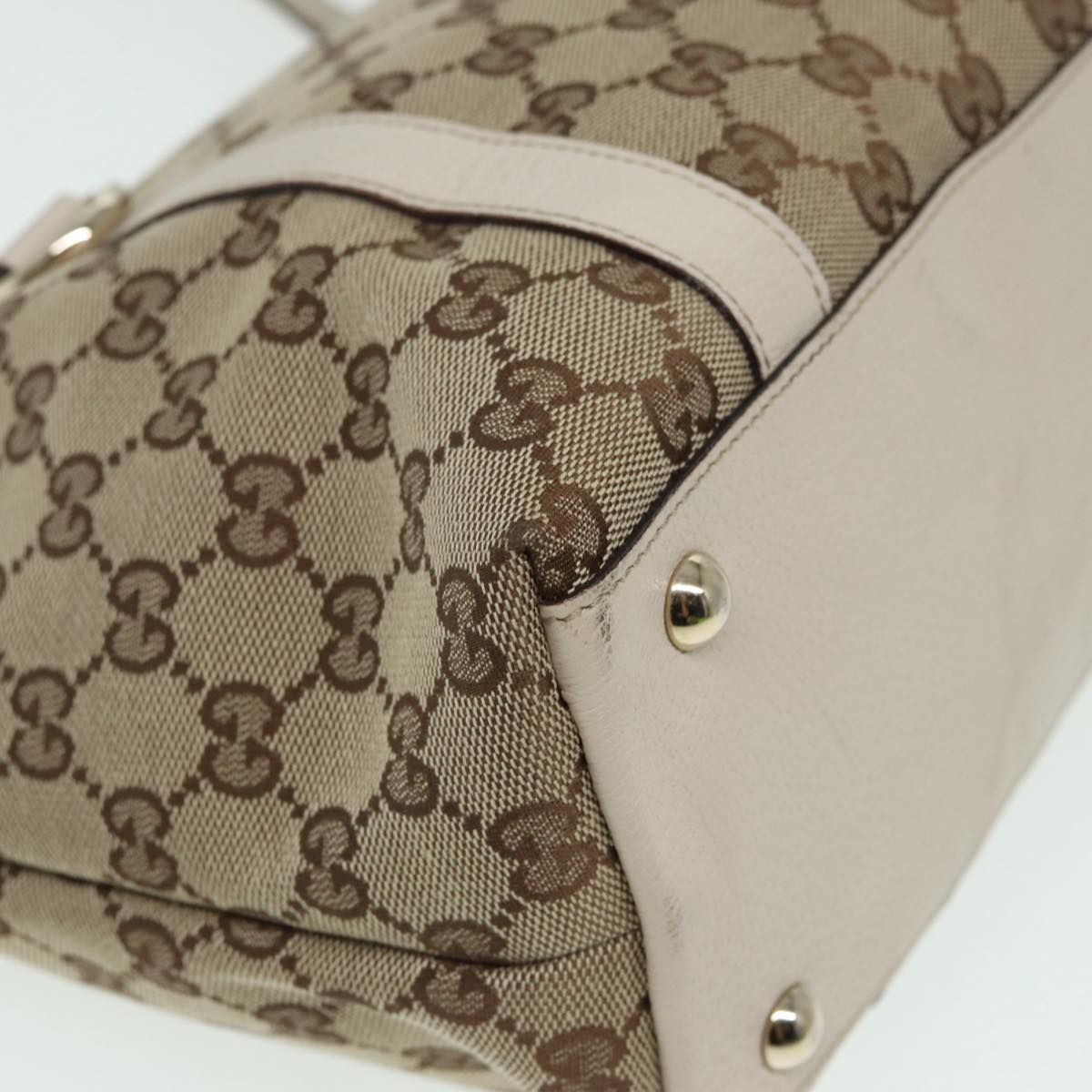 GUCCI GG Canvas Hand Bag Beige White gold 141470 Auth 85544