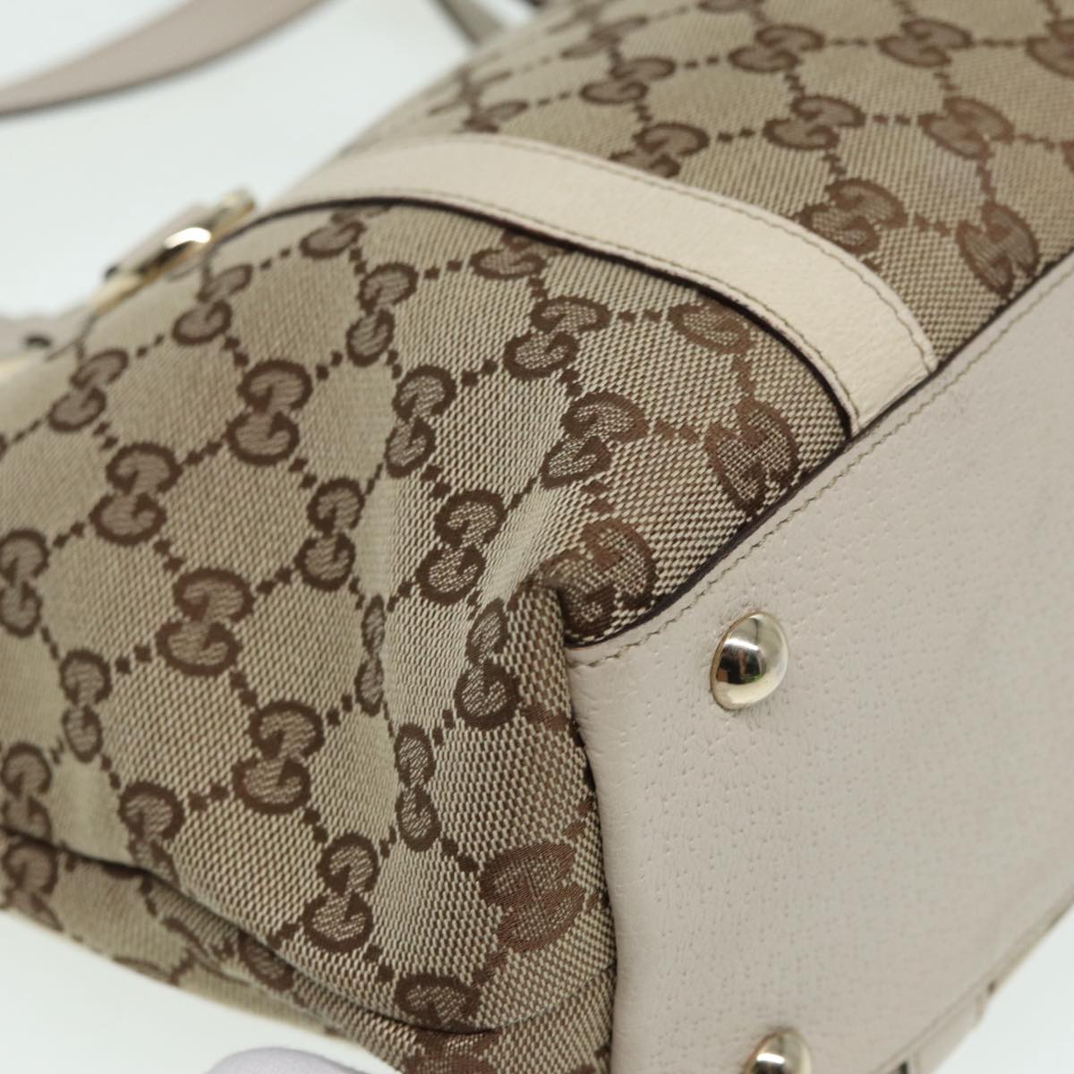 GUCCI GG Canvas Hand Bag Beige White gold 141470 Auth 85544