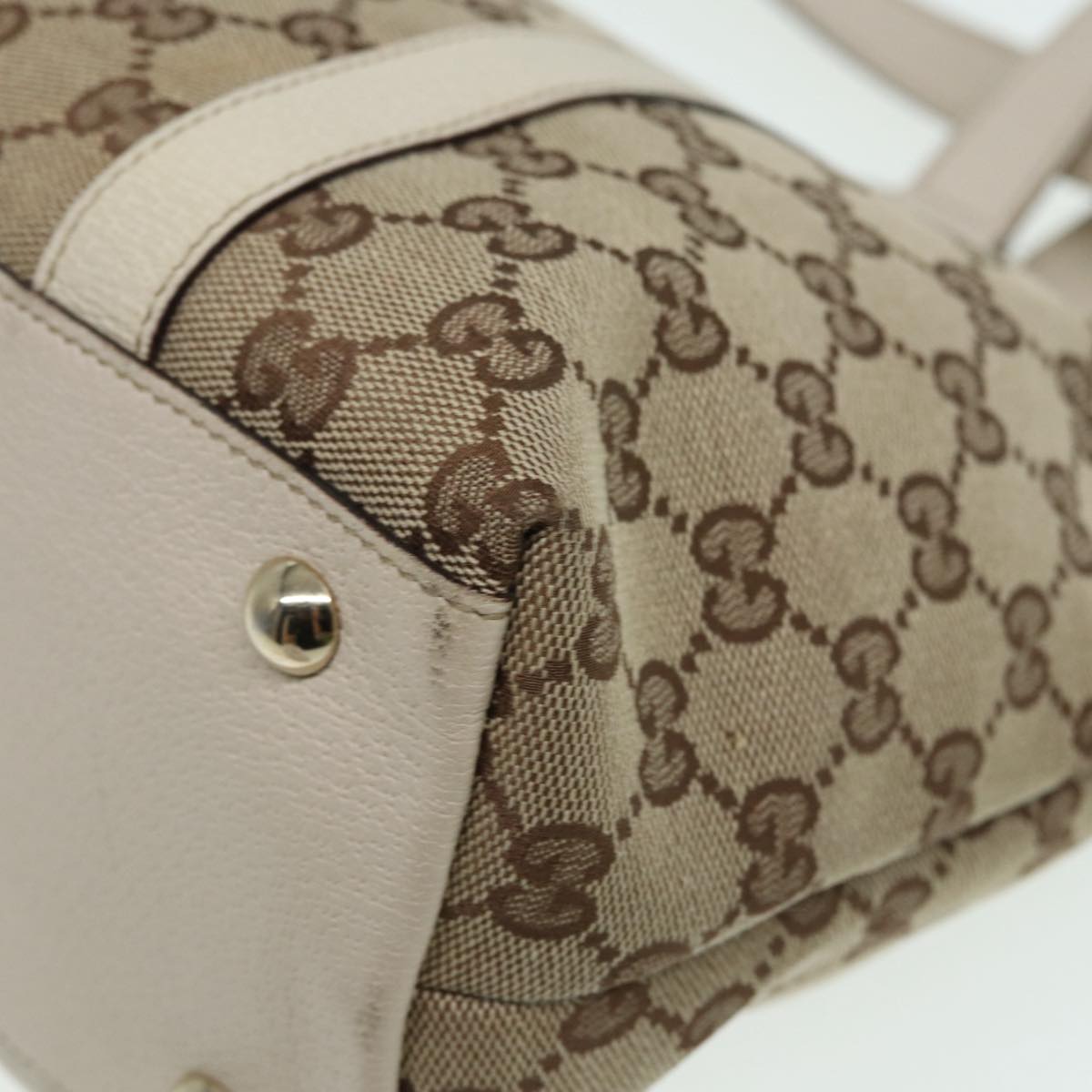 GUCCI GG Canvas Hand Bag Beige White gold 141470 Auth 85544