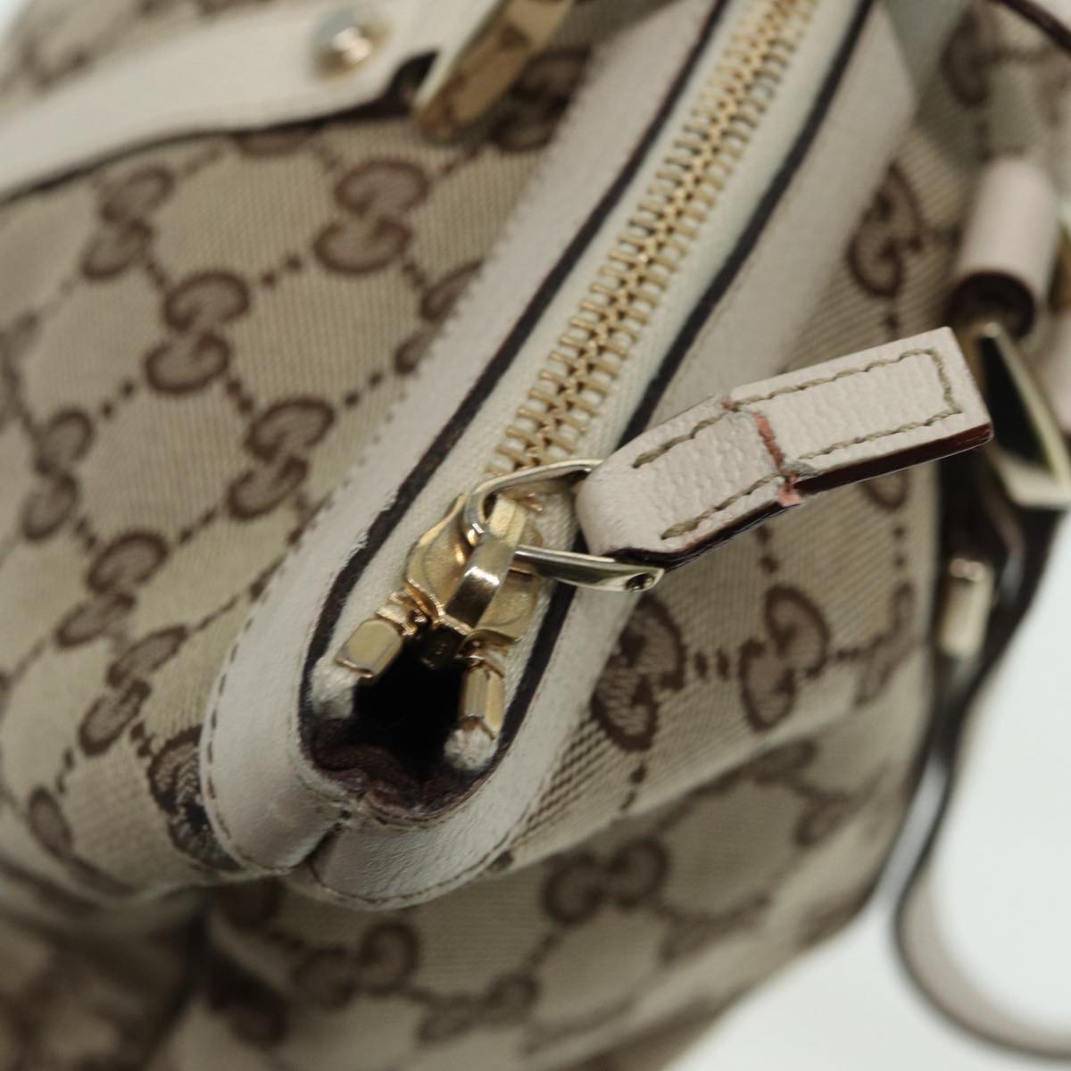 GUCCI GG Canvas Hand Bag Beige White gold 141470 Auth 85544