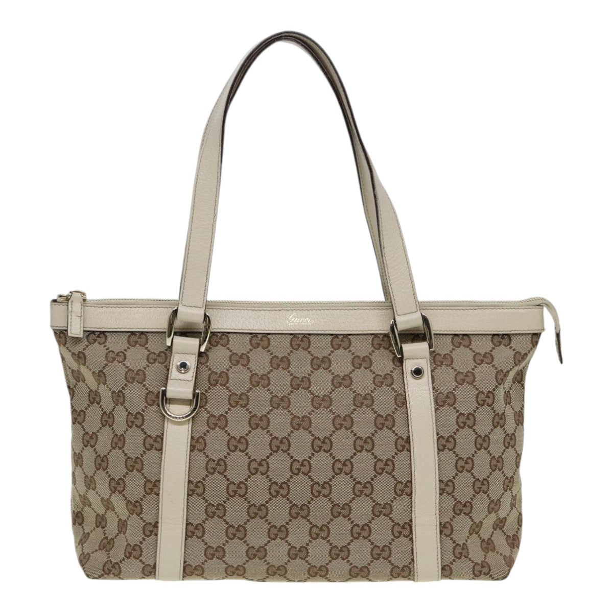 GUCCI GG Canvas Hand Bag Beige White gold 141470 Auth 85544