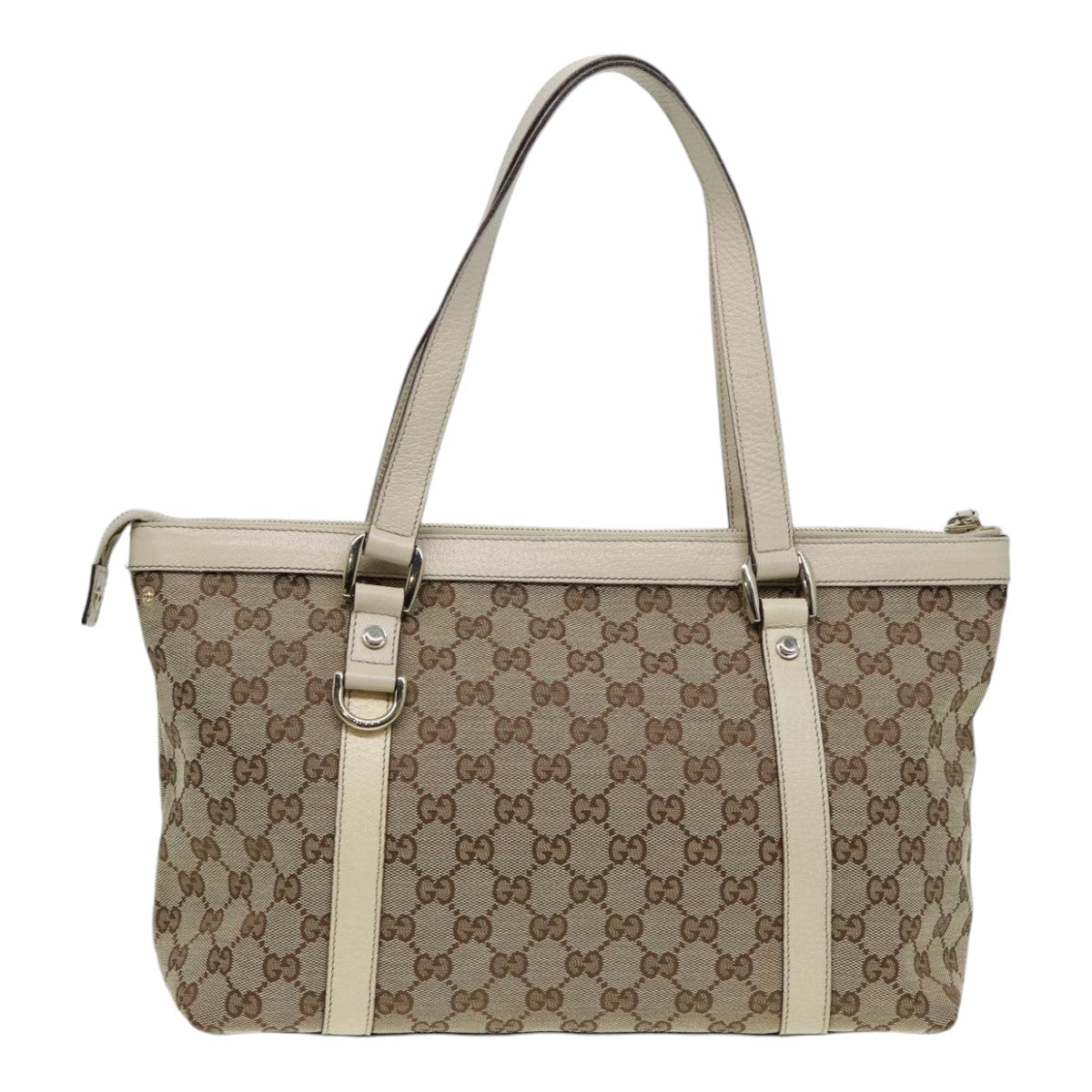 GUCCI GG Canvas Hand Bag Beige White gold 141470 Auth 85544