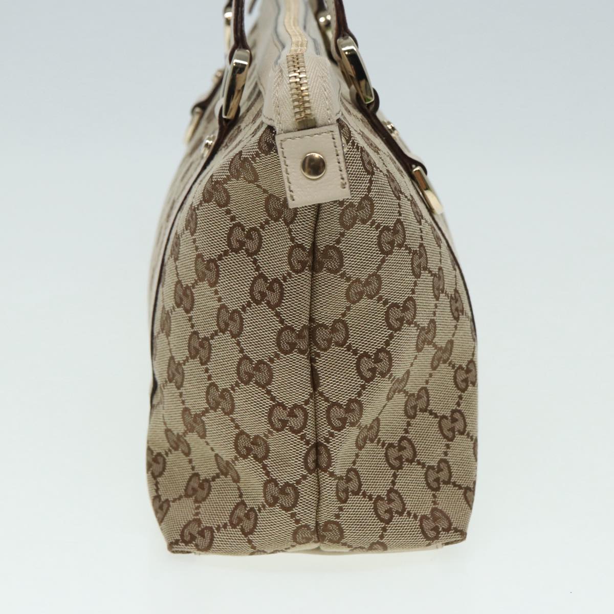 GUCCI GG Canvas Hand Bag Beige White gold 141470 Auth 85544