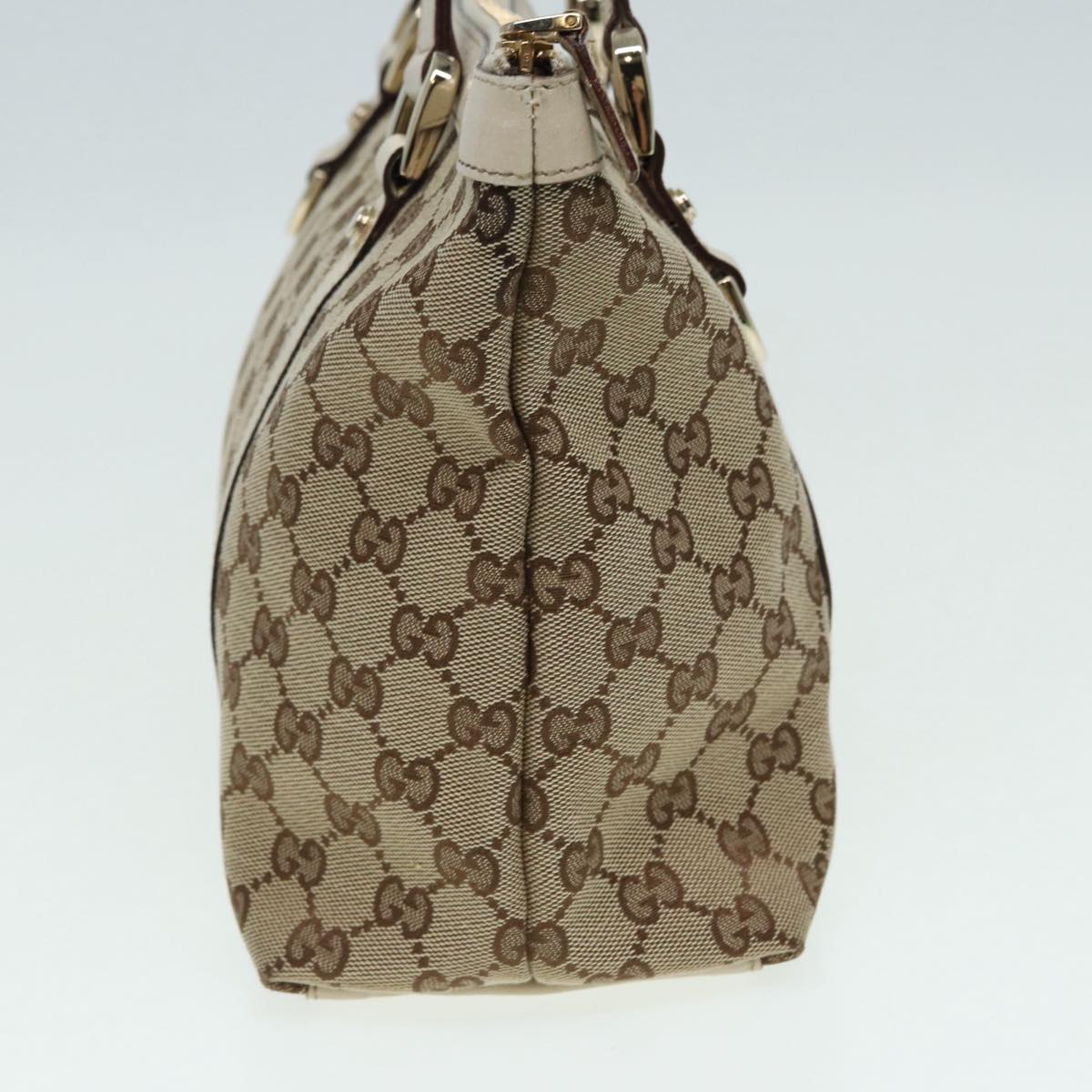 GUCCI GG Canvas Hand Bag Beige White gold 141470 Auth 85544