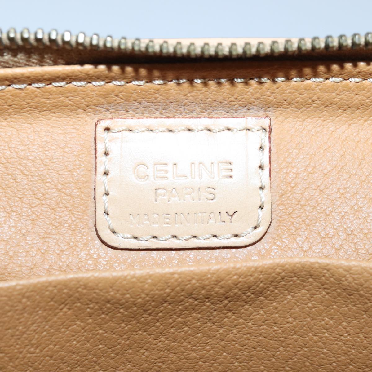 CELINE Macadam Canvas Pouch PVC Leather Beige Gold Auth 85546