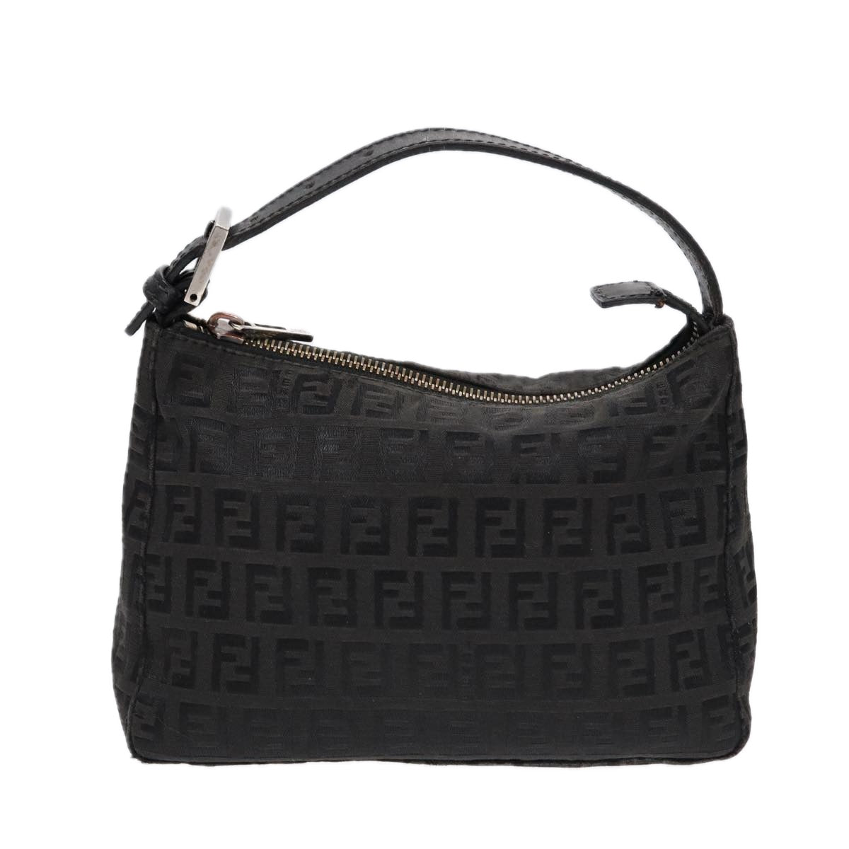 FENDI Zucchino Canvas Hand Pouch Black Silver Auth 85554