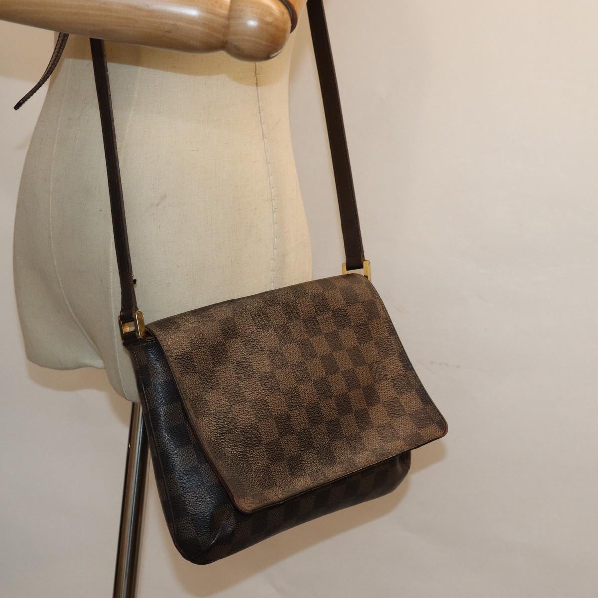 LOUIS VUITTON Damier Ebene Musette Tango Shoulder Bag N51301 LV Auth 85566