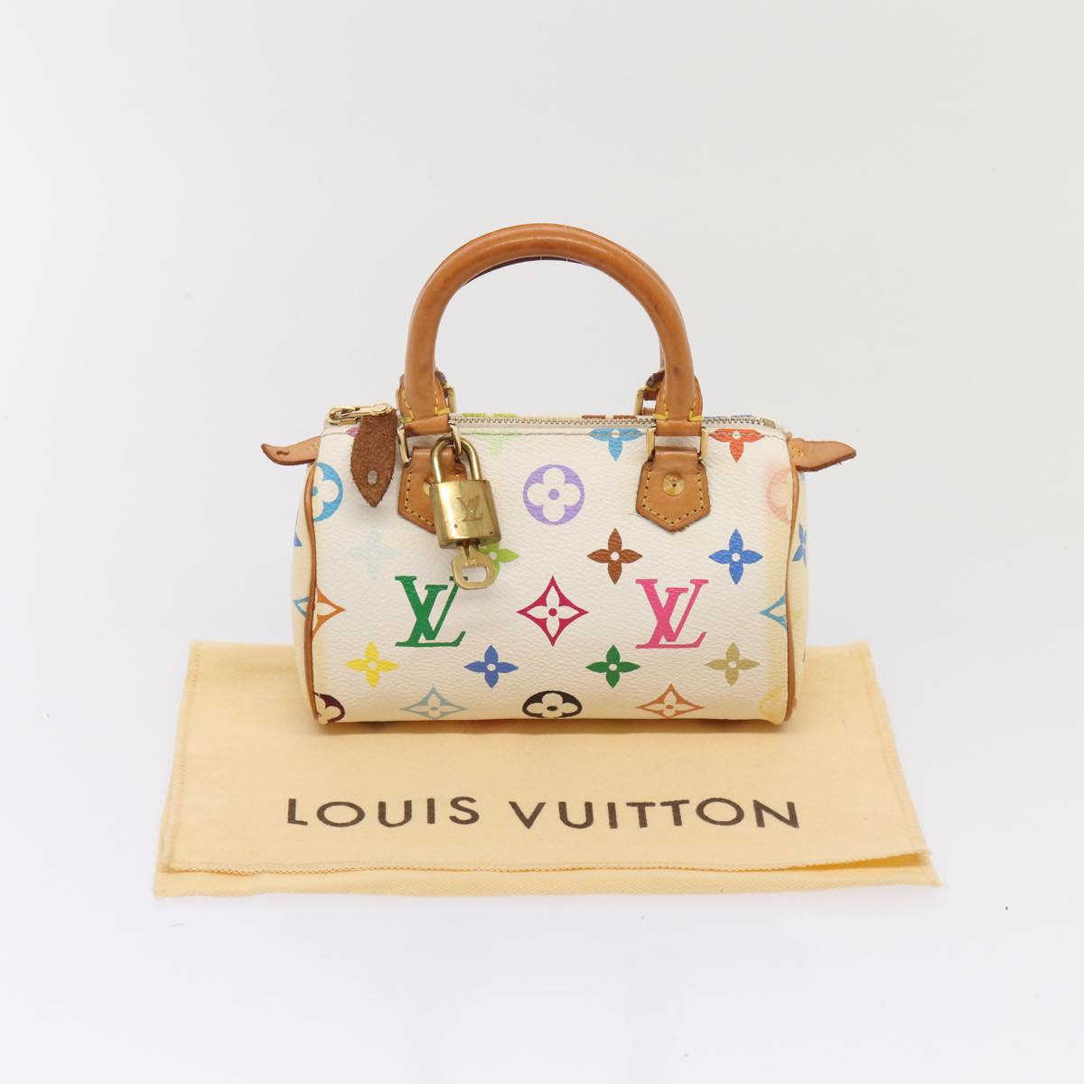 LOUIS VUITTON Monogram Multicolor Mini Speedy Hand Bag White M92645 Auth 85576