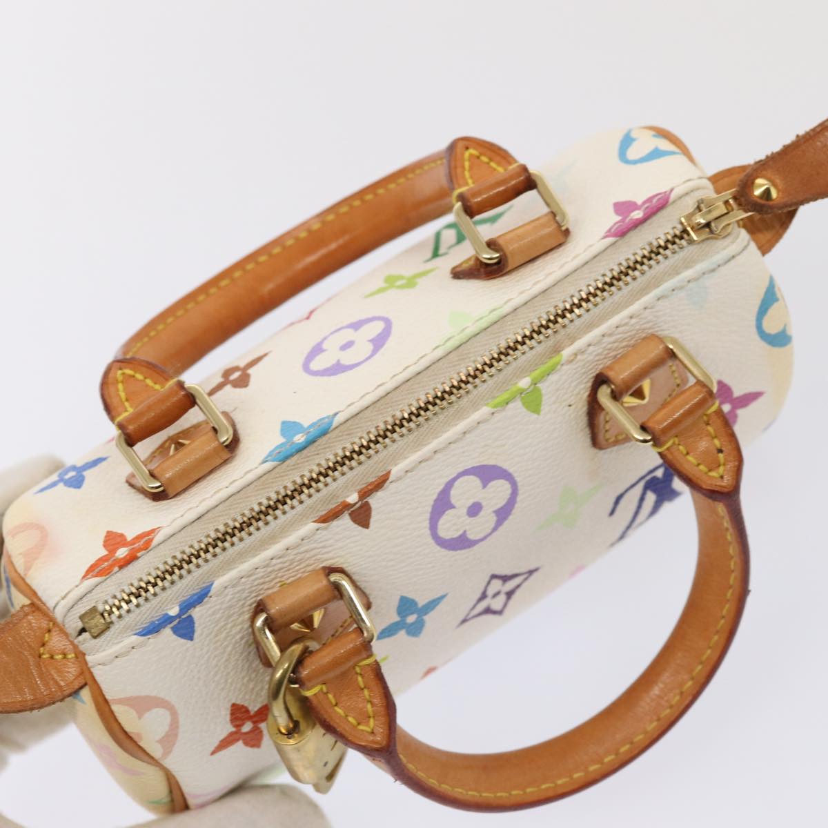 LOUIS VUITTON Monogram Multicolor Mini Speedy Hand Bag White M92645 Auth 85576