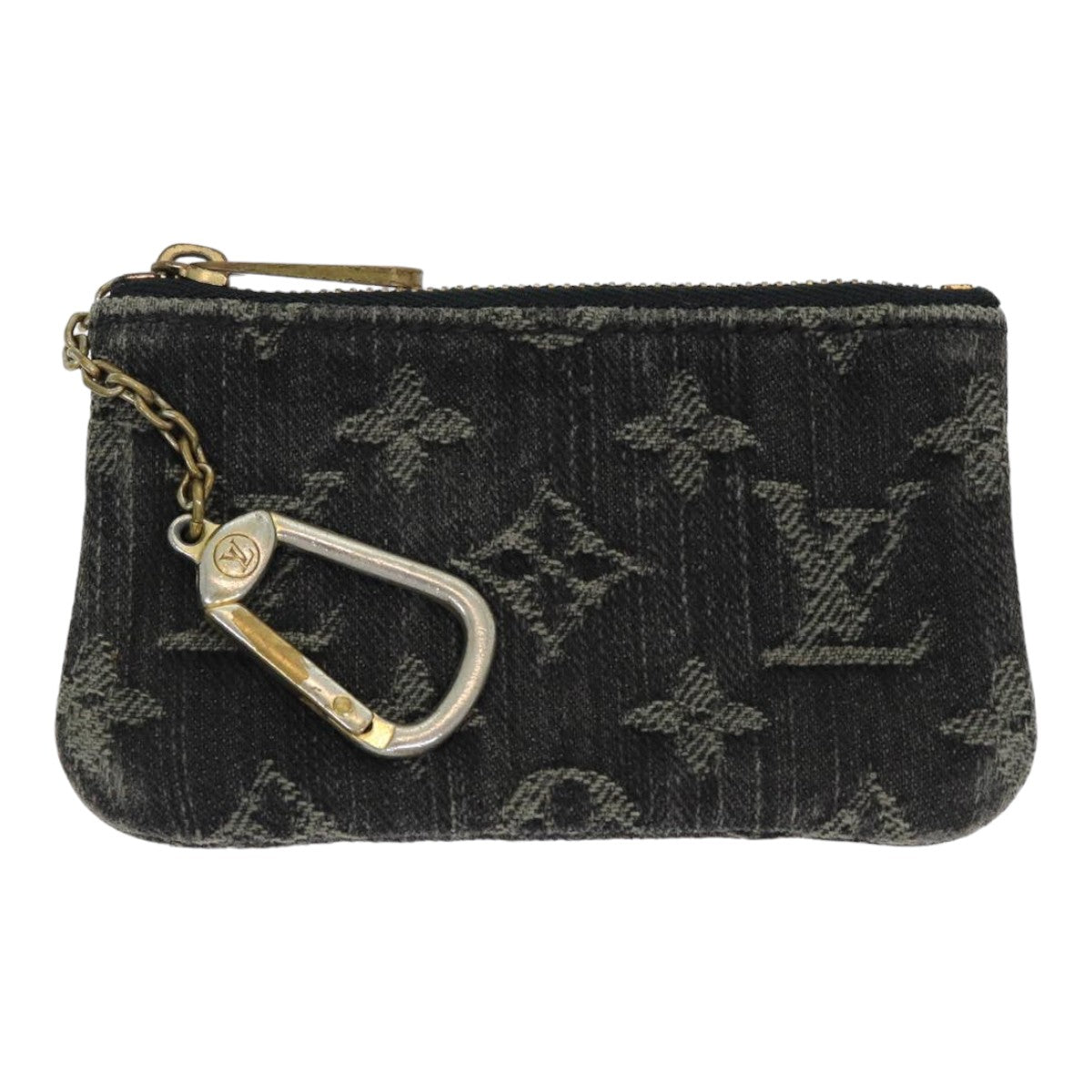 LOUIS VUITTON Monogram Denim Pochette Cles Coin Purse Black M95616 Auth 85577