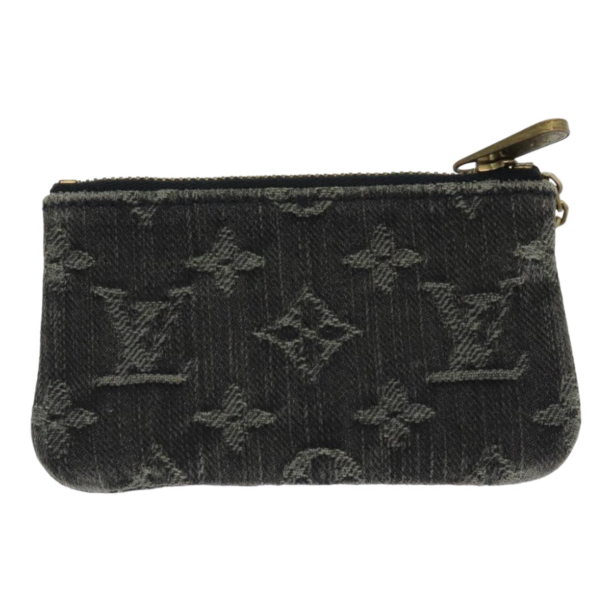 LOUIS VUITTON Monogram Denim Pochette Cles Coin Purse Black M95616 Auth 85577 - 0