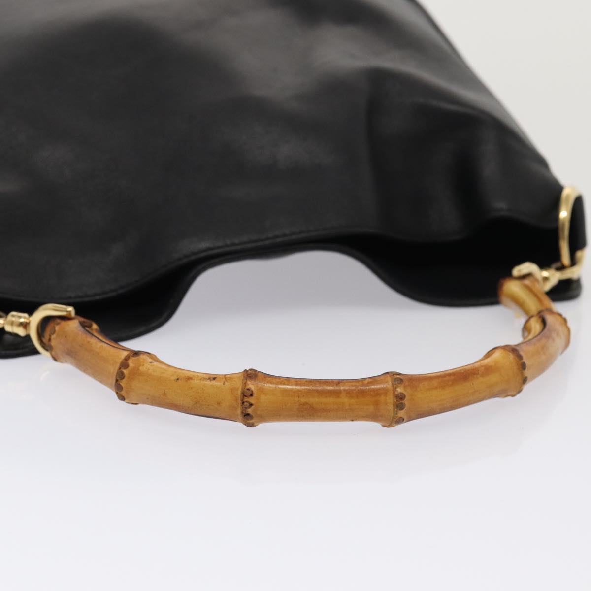 GUCCI Bamboo Hand Bag Leather 2way Black Gold 001 2113 1638 Auth 85616