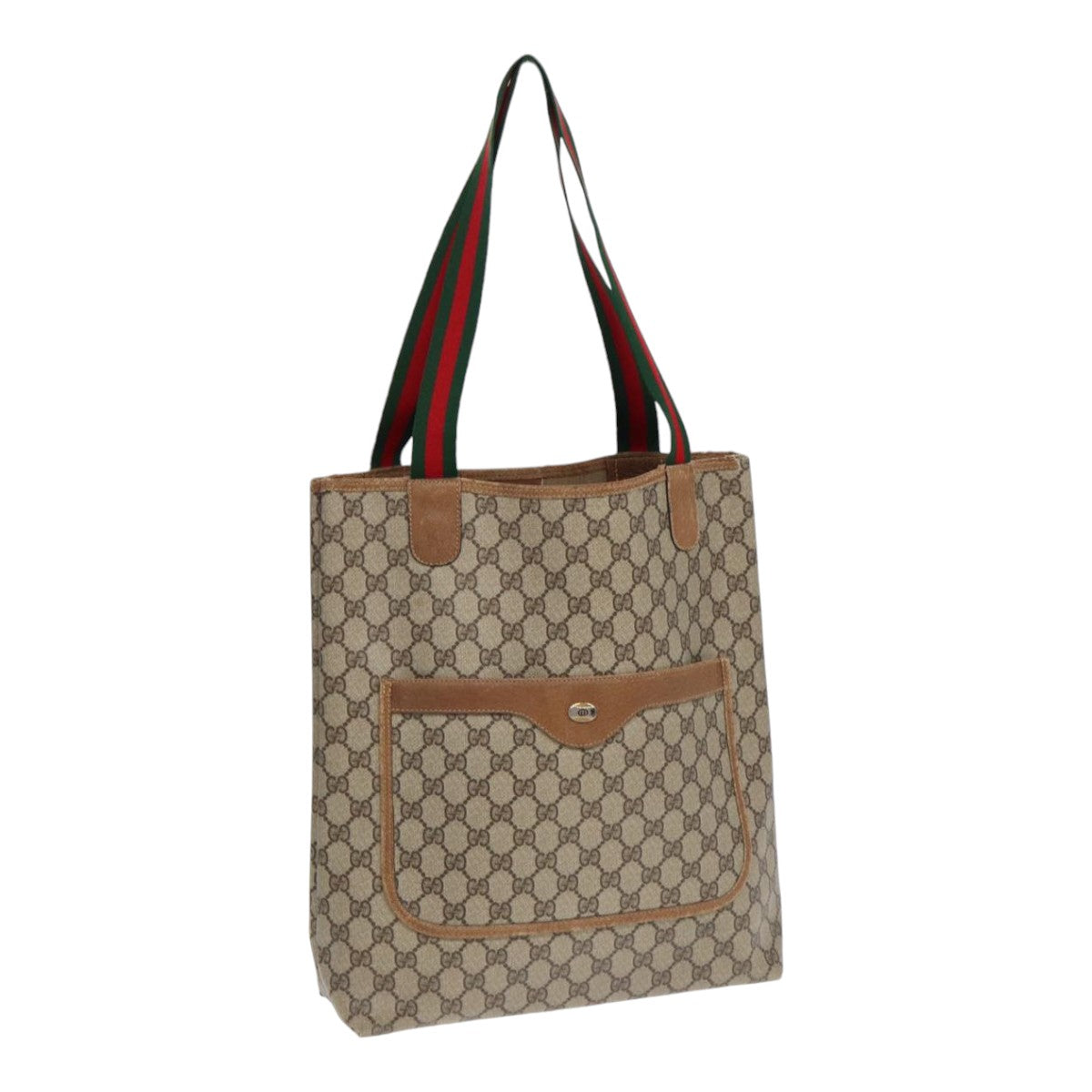 GUCCI GG Supreme Web Sherry Line Tote Bag PVC Beige Silver 39 02 003 Auth 85620