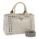 PRADA Bijoux Canapa PM Hand Bag Canvas 2way Gray Silver Auth 85622-1