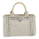 PRADA Bijoux Canapa PM Hand Bag Canvas 2way Gray Silver Auth 85622-13