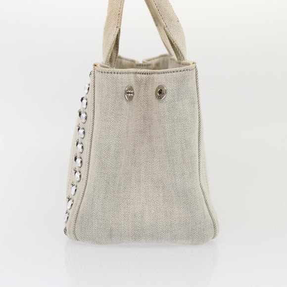PRADA Bijoux Canapa PM Hand Bag Canvas 2way Gray Silver Auth 85622