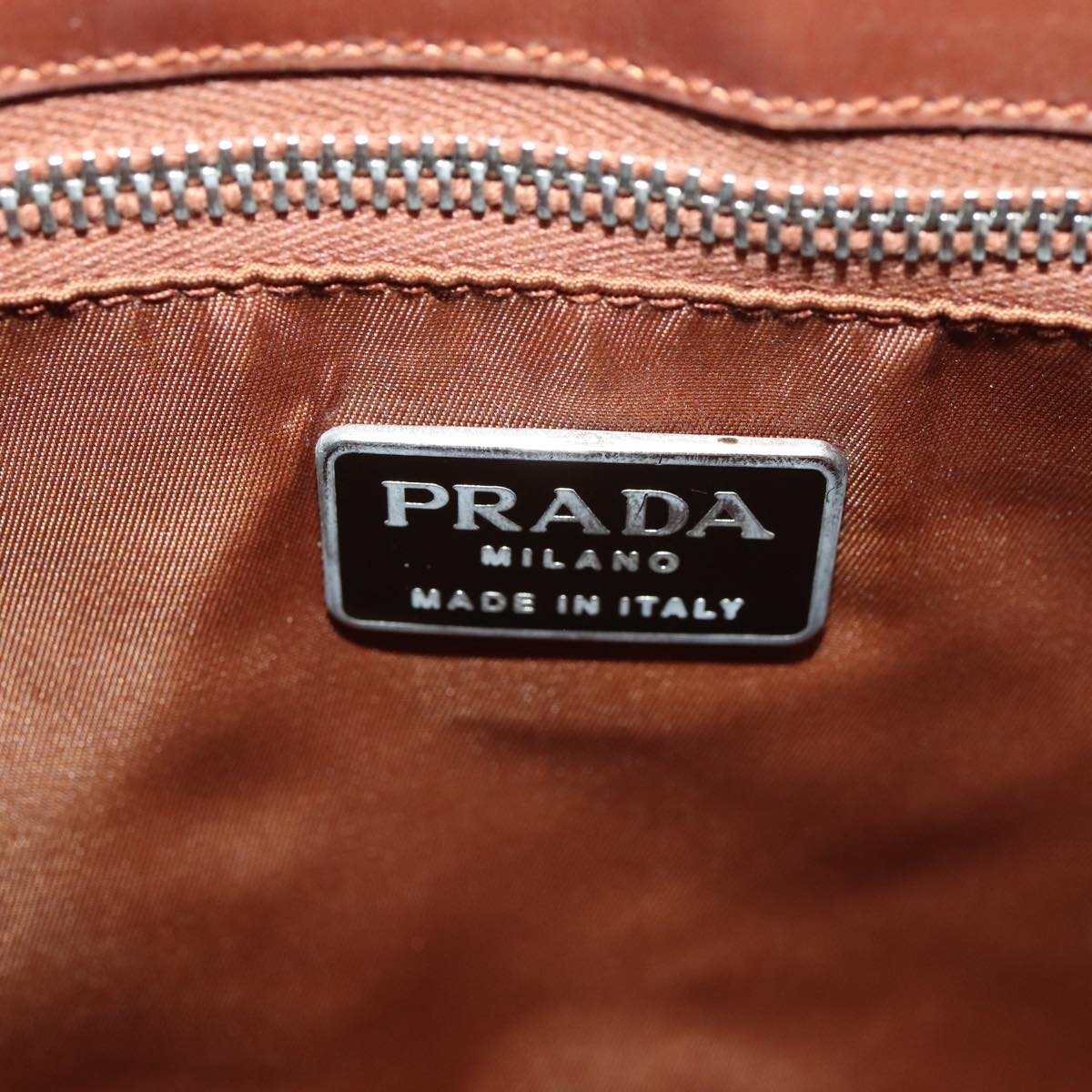 PRADA Shoulder Bag Patent leather Bronze Silver Auth 85623