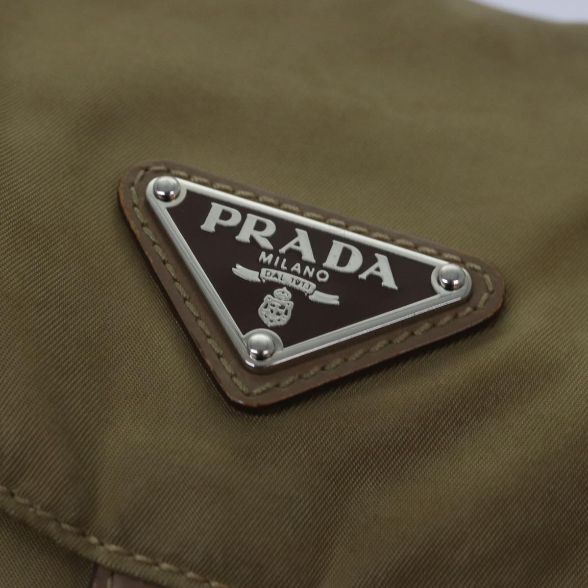 PRADA Shoulder Bag Nylon Beige Silver Auth 85627