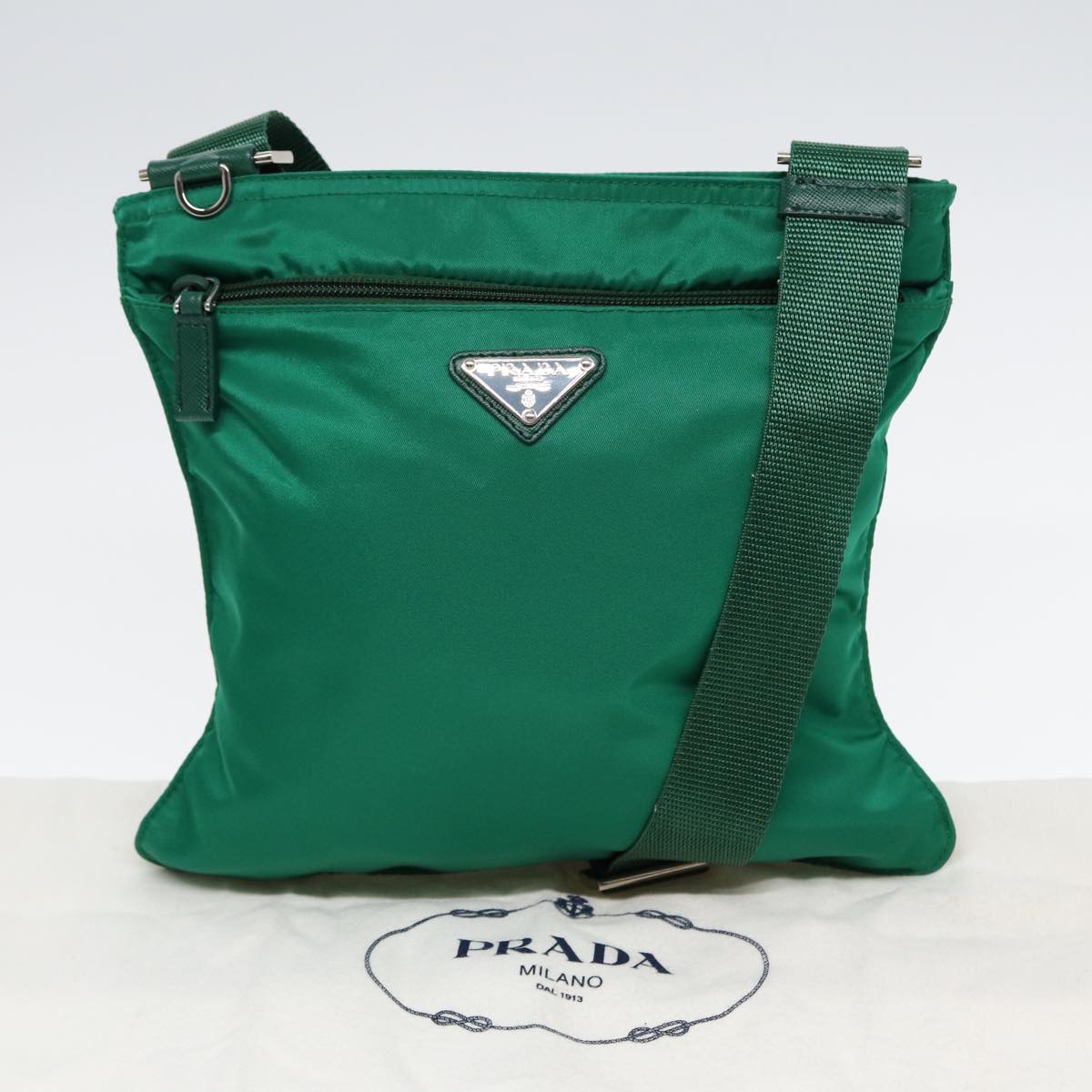 PRADA Shoulder Bag Nylon Green Silver Auth 85632