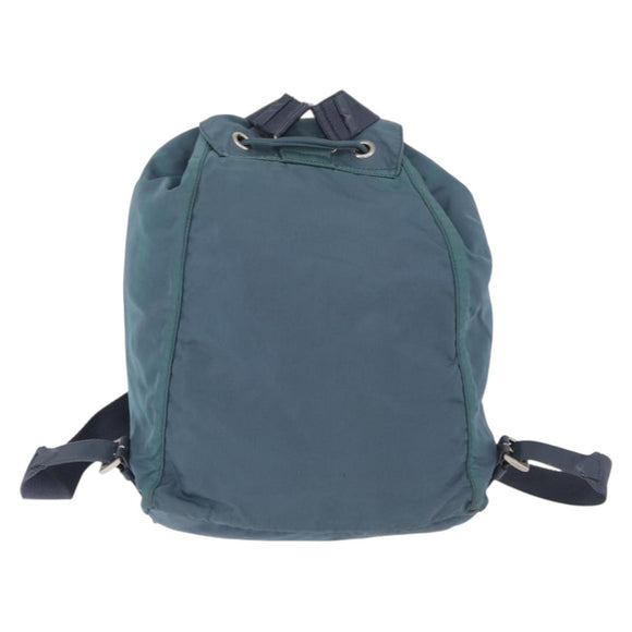 PRADA Rucksack Nylon Blau Silber Auth 85634