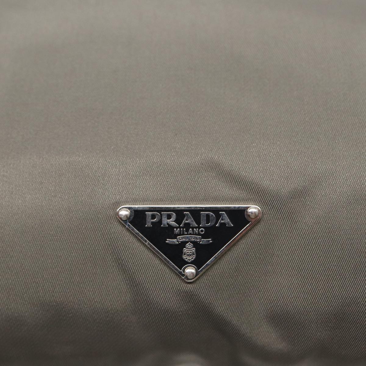 PRADA Shoulder Bag Nylon Khaki Silver Auth 85639