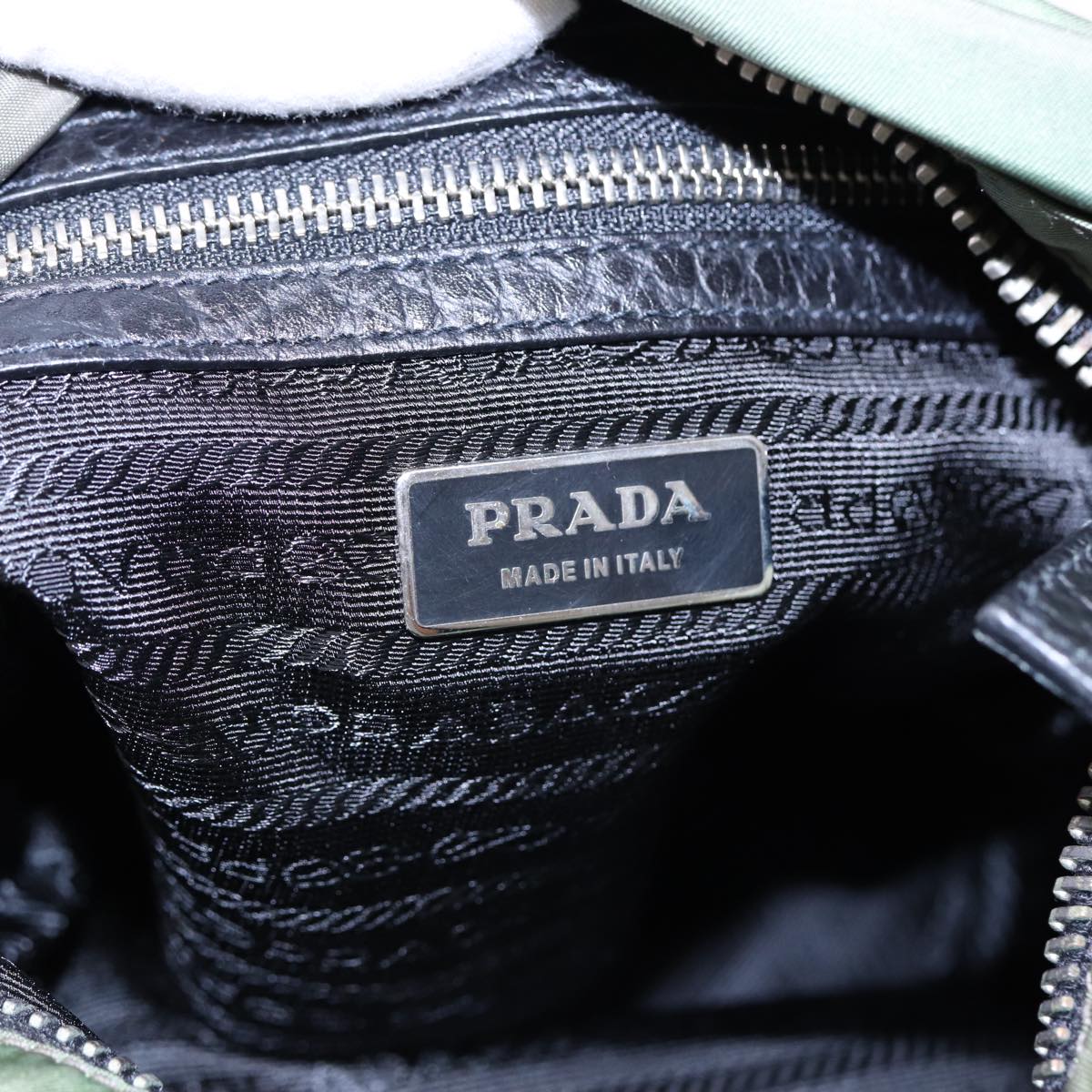 PRADA Shoulder Bag Nylon Khaki Silver Auth 85639