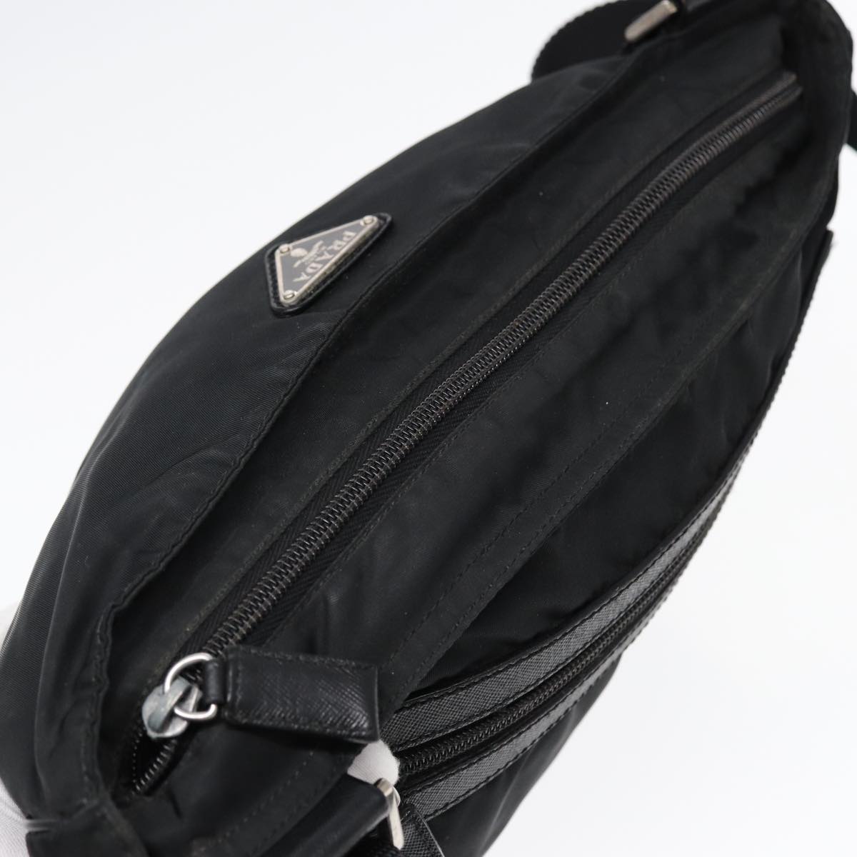 PRADA Shoulder Bag Nylon Black Silver Auth 85651