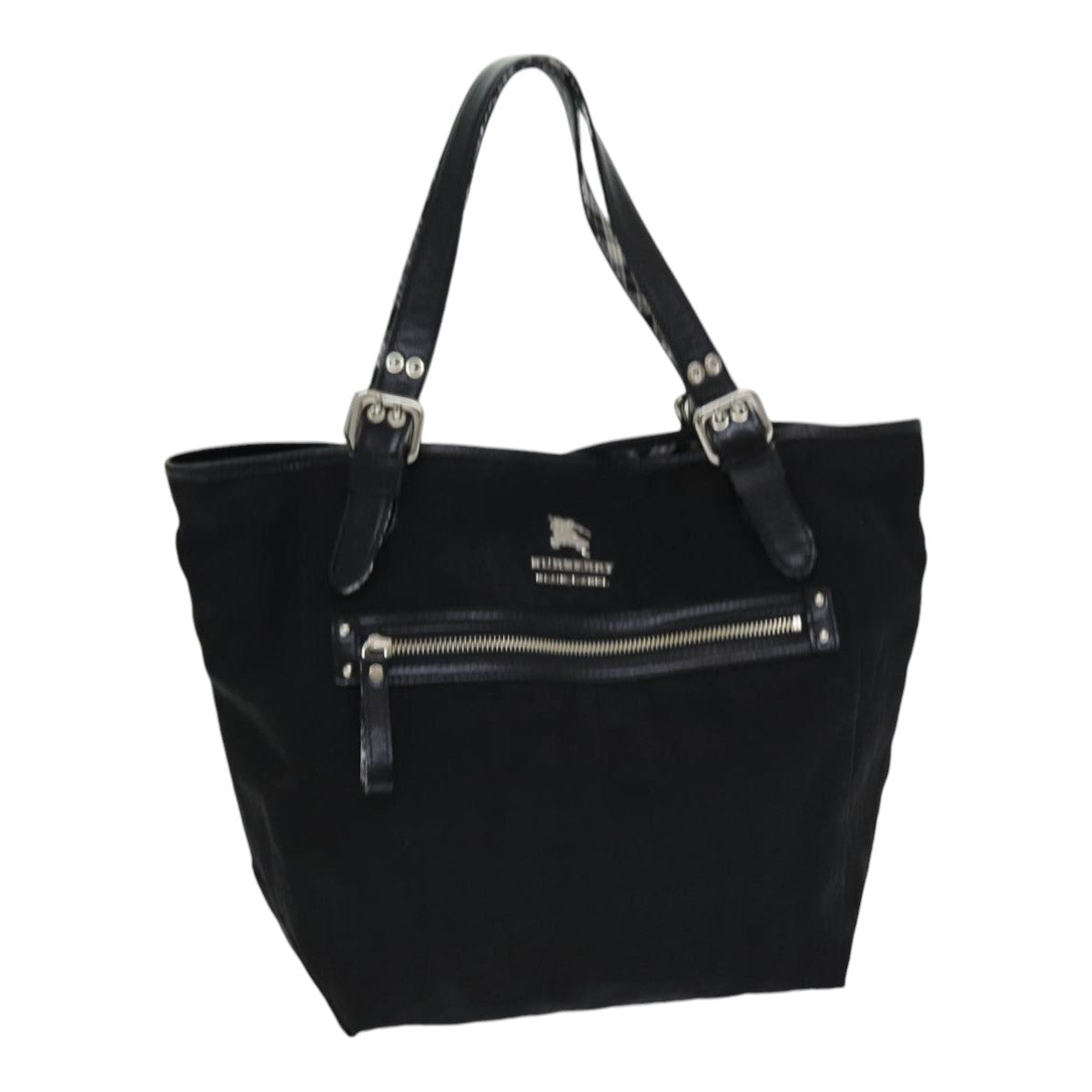 BURBERRY Blue Label Tote Bag Nylon Black Silver Auth 85653