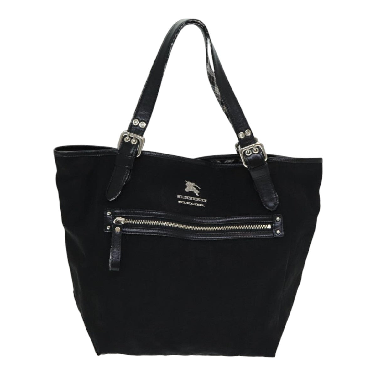 BURBERRY Blue Label Tote Bag Nylon Black Silver Auth 85653