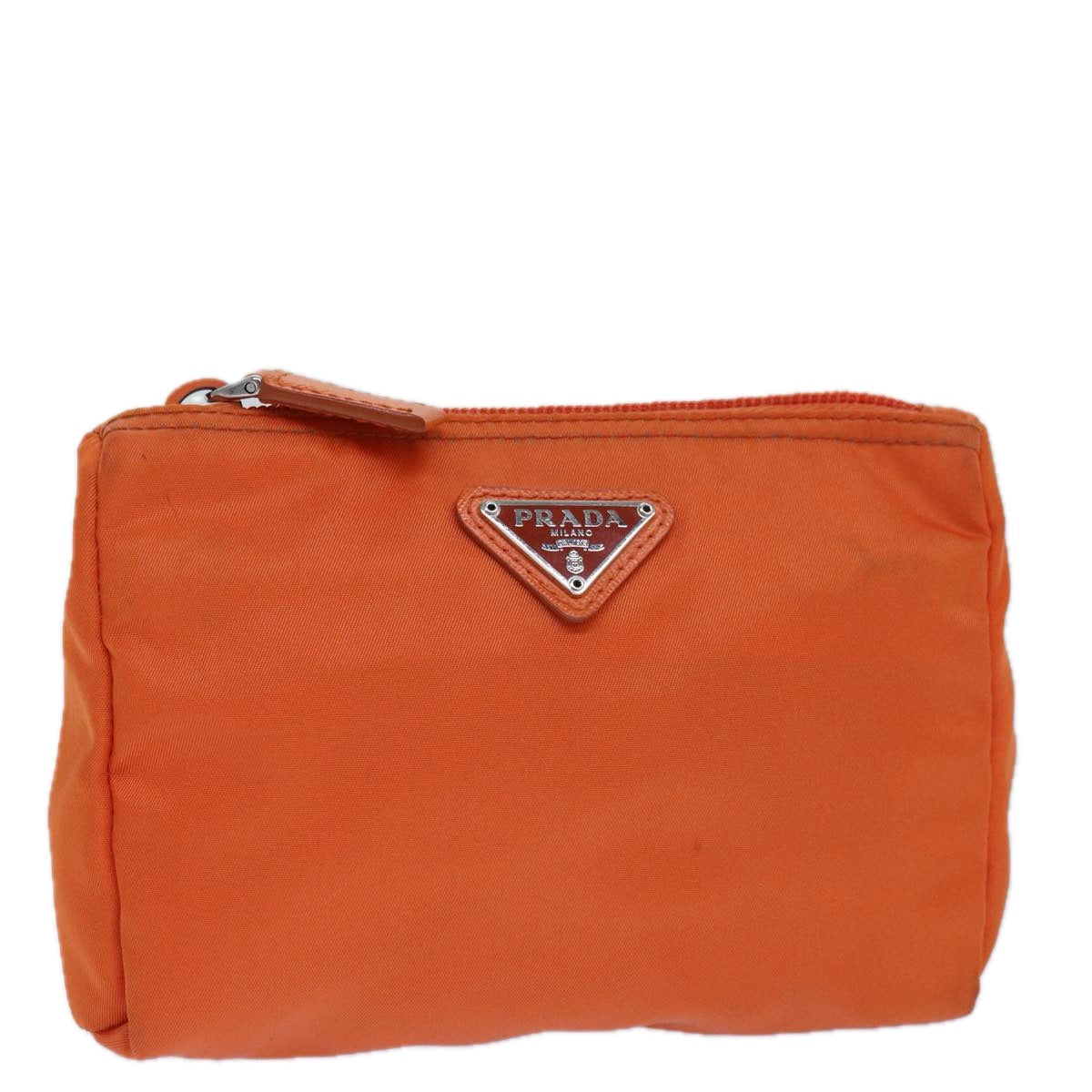 PRADA Pouch Nylon Silver Orange Auth 85656