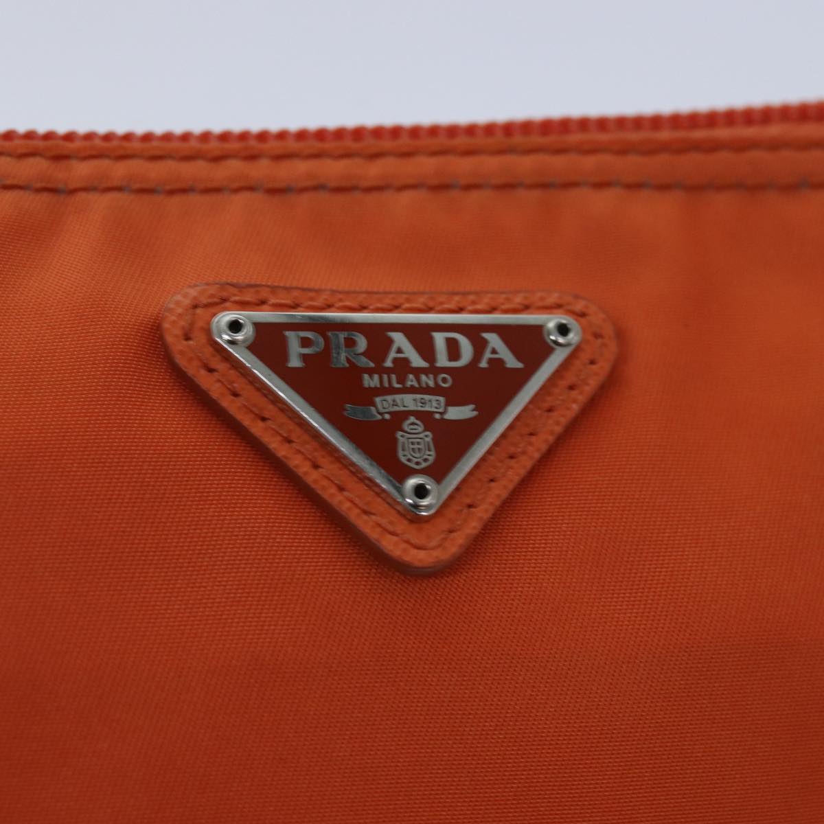 PRADA Pouch Nylon Silver Orange Auth 85656