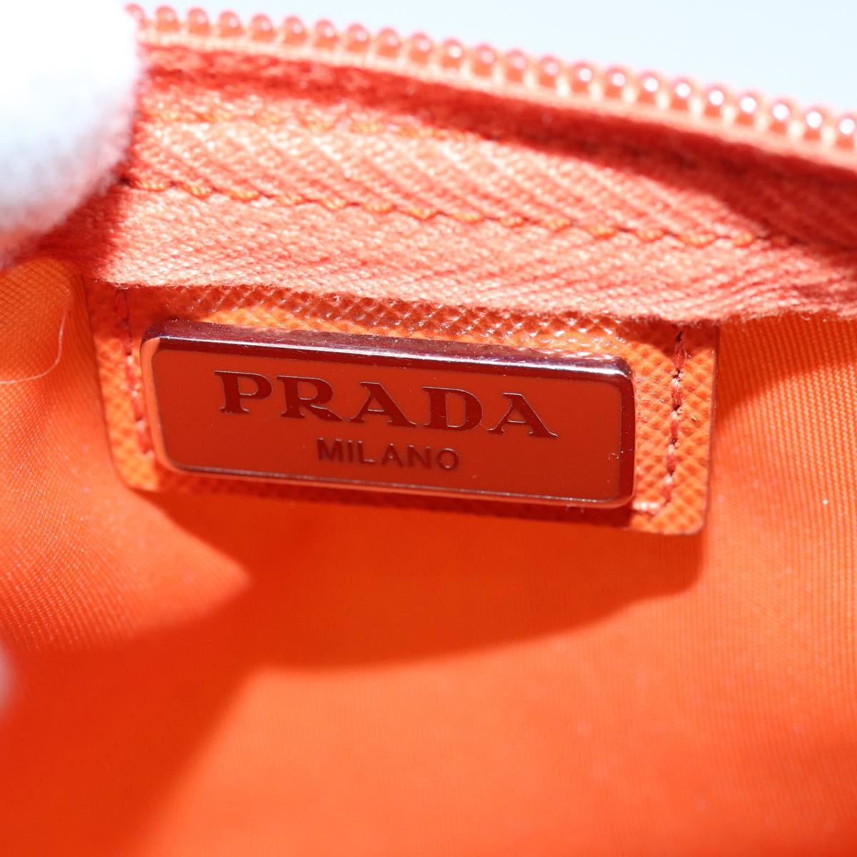 PRADA Pouch Nylon Silver Orange Auth 85656