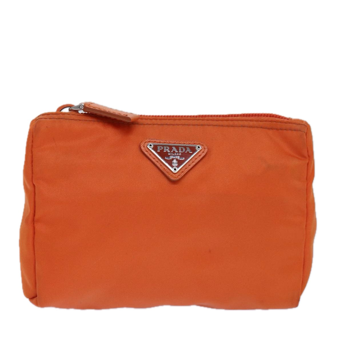 PRADA Pouch Nylon Silver Orange Auth 85656