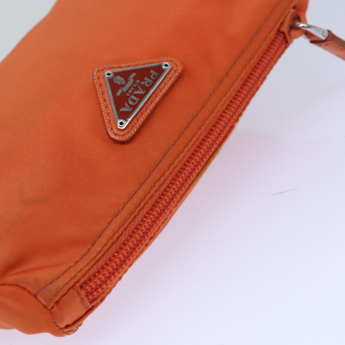 PRADA Pouch Nylon Silver Orange Auth 85656