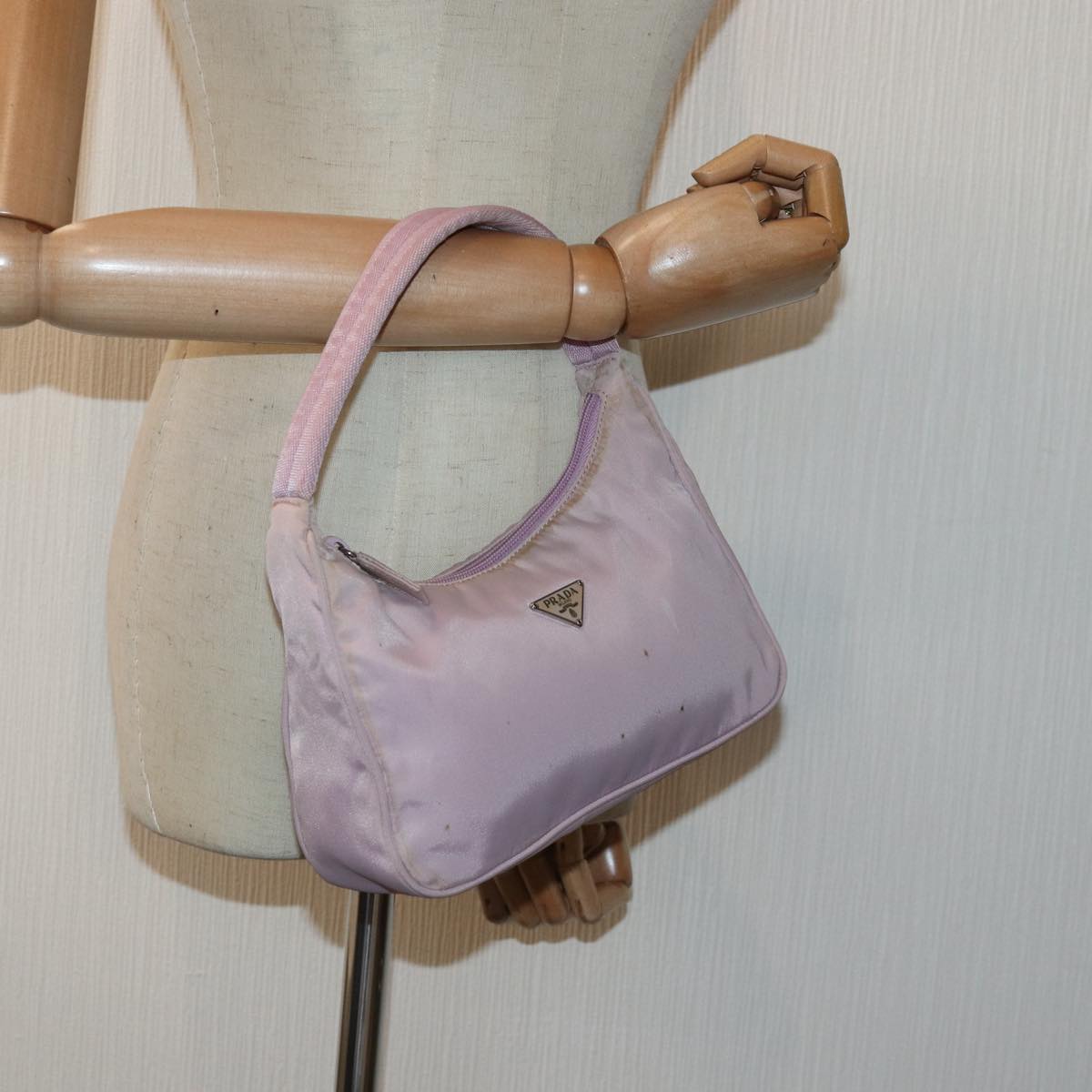 PRADA Hand Bag Nylon Pink Silver Auth 85665