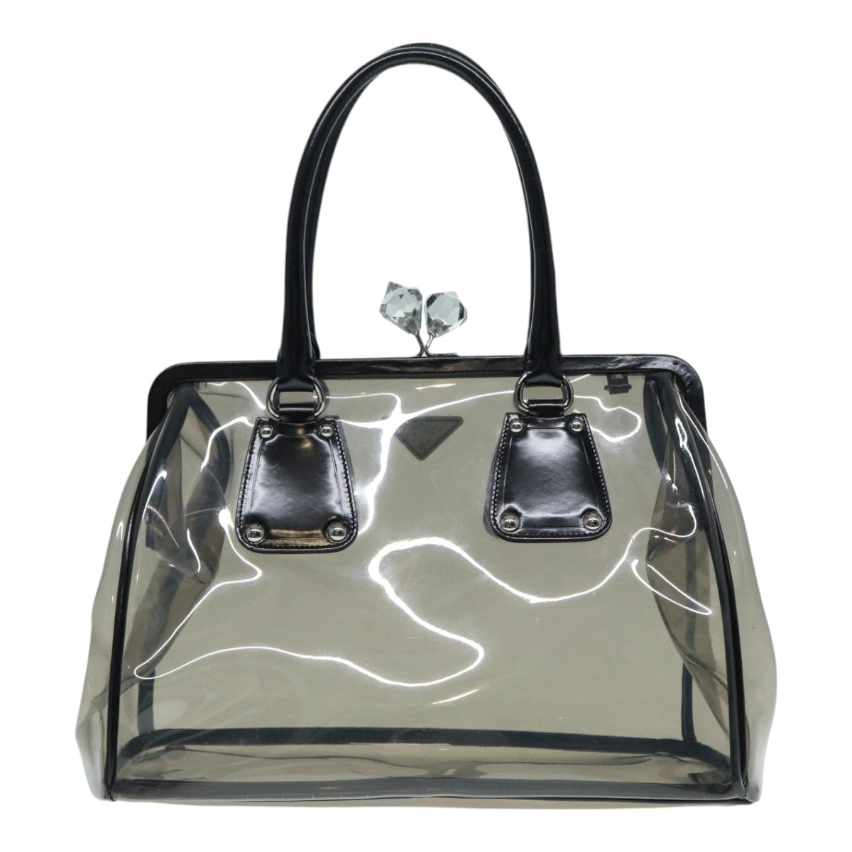 PRADA Hand Bag Vinyl Clear Silver Auth 85672A - 0