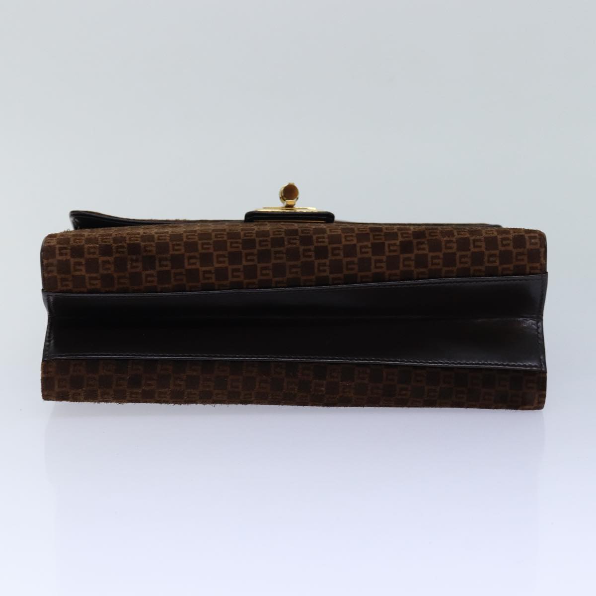 GUCCI Hand Bag Suede Brown Gold Auth 85683