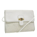 Christian Dior Honeycomb Canvas Shoulder Bag PVC Leather White Gold Auth 85684-1