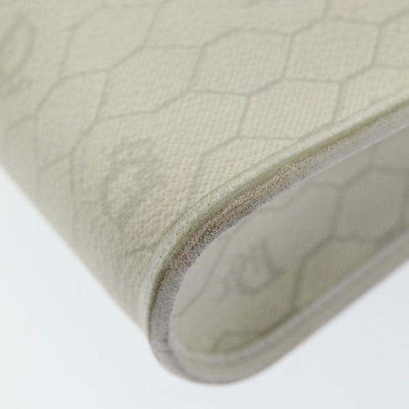 Christian Dior Honeycomb Canvas Shoulder Bag PVC Leather White Gold Auth 85684