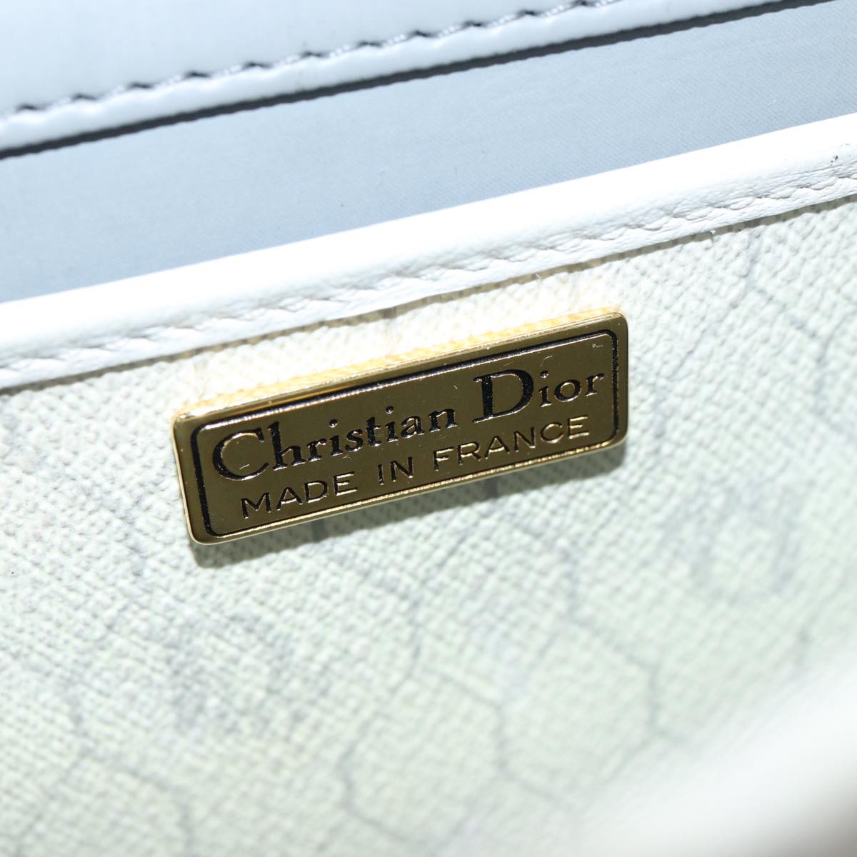 Christian Dior Honeycomb Canvas Shoulder Bag PVC Leather White Gold Auth 85684