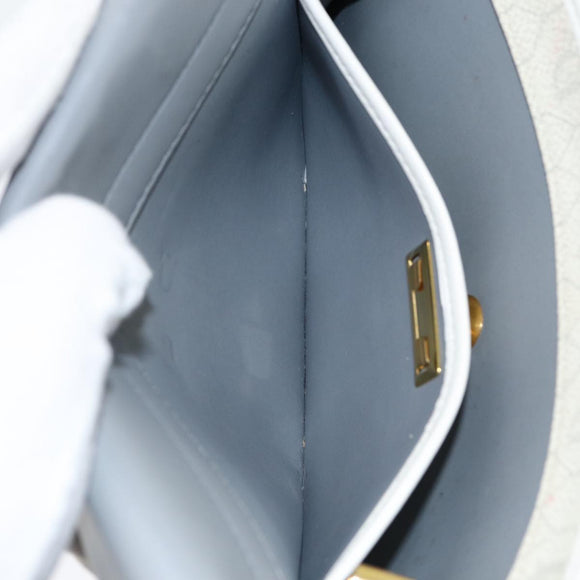 Christian Dior Honeycomb Canvas Shoulder Bag PVC Leather White Gold Auth 85684
