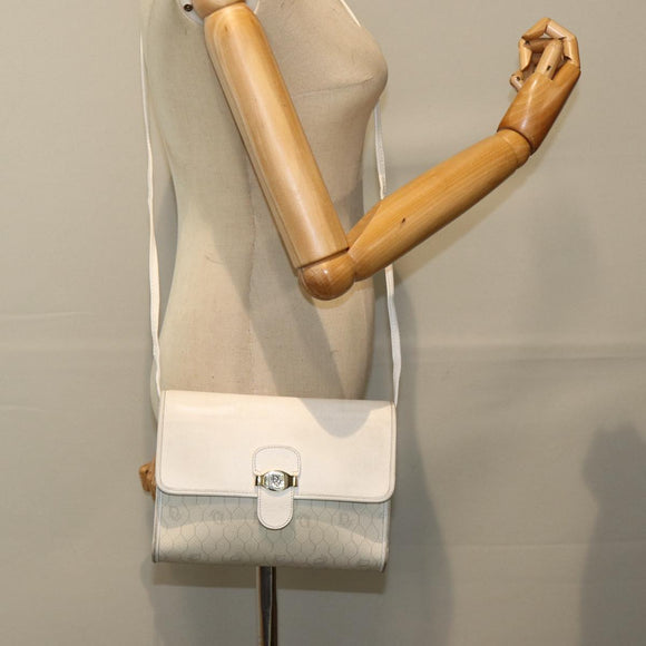 Christian Dior Honeycomb Canvas Umhängetasche PVC Leder Weiß Gold Auth 85684