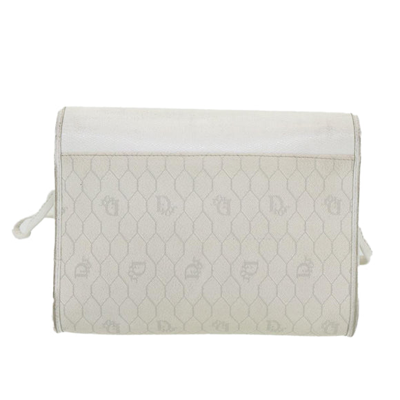 Christian Dior Honeycomb Canvas Umhängetasche PVC Leder Weiß Gold Auth 85684