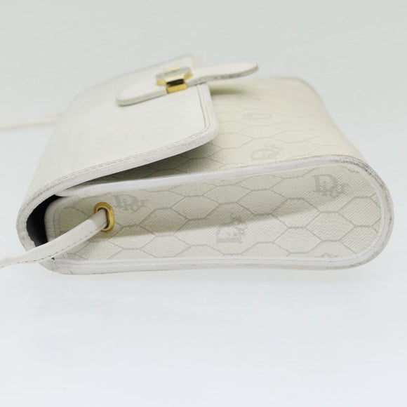 Christian Dior Honeycomb Canvas Shoulder Bag PVC Leather White Gold Auth 85684